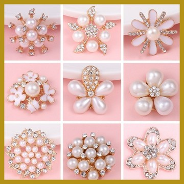 創意珍珠花滴油鑲鑽五瓣花鑽花 diy手機殼飾品配件材料 鑽扣配飾 手作材料 奶油膠配件 飾品材料 飾品配件 diy手機殼