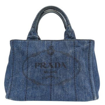 【二手名牌BRAND OFF】PRADA 普拉達 藍色 單寧布 Canapa tote 手提包