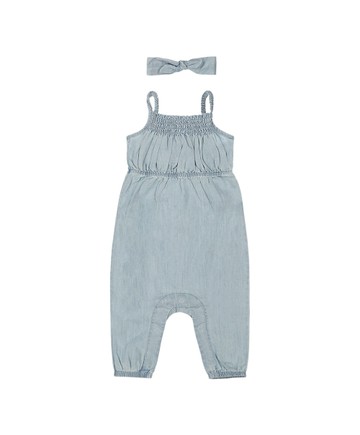 素面藍色無袖連身兔裝(含配飾)86cm