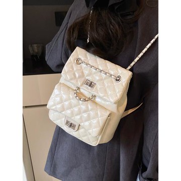 學院風鏈條雙肩包女2025新款時尚外出旅行后背包夏季百搭簡約書包