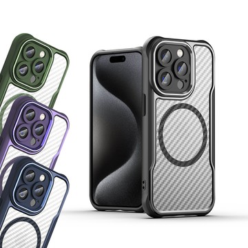 RUGGED SHIELD 領先Pro iPhone 15 Pro Max 6.7吋 鋁合金鏡頭框 碳纖紋磁吸防摔殼 手機殼