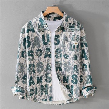 【米蘭精品】襯衫長袖上衣-休閒潮流字母印花男裝3色74jt71