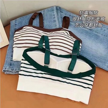 楓之欣新款美背內衣春夏聚攏文胸一體小背心撞色條紋乳膠運動抹胸