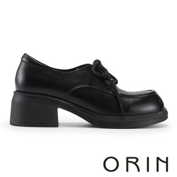 ORIN 學院風真皮綁帶厚底樂福鞋 黑色 #25155