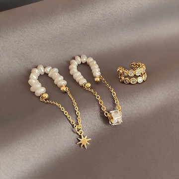 天然珍珠耳骨夾小眾設計流蘇鏈條高級感耳夾女無耳洞時尚網紅耳飾