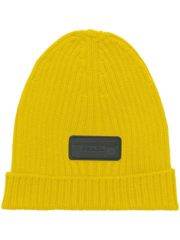 Prada - logo-appliqué wool beanie - men - Virgin Wool - L - Yellow