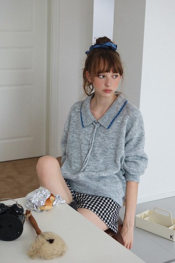 哥復古 / 翻領慵懶系帶毛衣 / 羊毛混紡