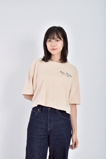 (L) m f質感修身短版印花黃色短袖上衣