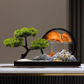 擺件 松流沙畫擺飾 飾品 中式山水擺件 解壓流沙畫 禪意裝飾品 茶室軟裝 櫃臺景觀擺件