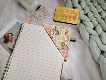 小物系列-薄款布書籤系列韓國布粉花兔子-布書籤-布製書籤-手作