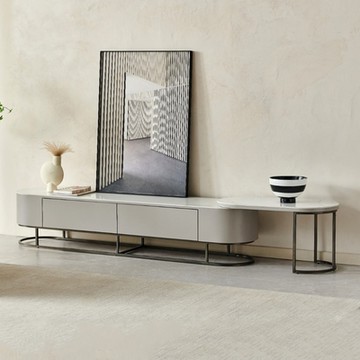 MUNA家居 AD2293型銀色8尺岩板伸縮電視櫃(不含圓几) 240X40X41cm