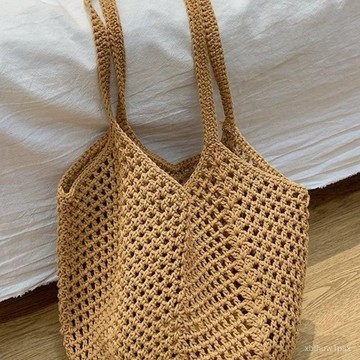 ⚡臺灣爆品⚡慵懶託特新款休閒海邊沙灘單肩包包草編手工大容量度假編織鏤空 T1JI