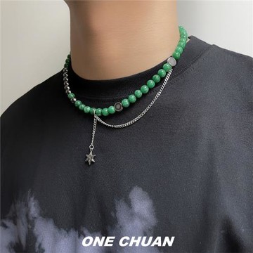 CHUAN女六角星吊墜項鏈綠瑪瑙