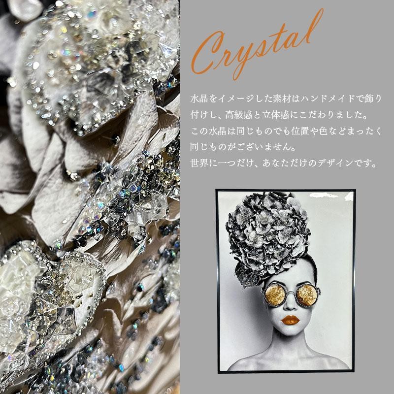 水晶絵　アートパネル　クリスタル　立体　絵画　アート　花　ブラック　ホワイト　女 水晶絵 アートパネル クリスタル 立体 絵画 アート 花 ブラック