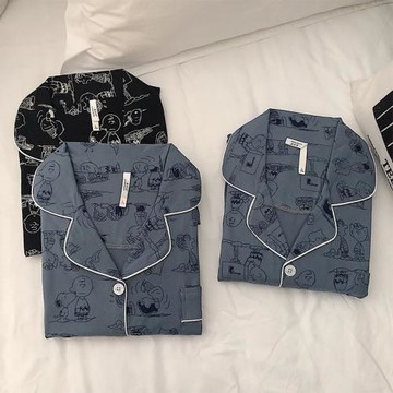 日系史努比可愛情侶睡衣男女生春秋純棉卡通長袖長褲兩件套家居服