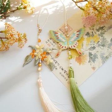 云深霧淺 桂花蝴蝶 原創刺繡掛飾漢服配飾古風掛件禁步旗袍壓襟