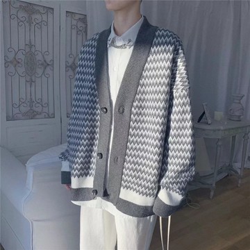毛衣外套   V領針織外套 學院風 針織外套 秋冬衣著男 複古 條紋毛線衣 寬鬆毛線開衫(JCCB38)【壹號站】