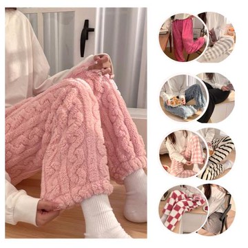 AKARA 10款選 法蘭絨手感保暖蓄熱居家睡褲長褲 (中大尺碼 2XL 秋冬 發熱 長褲 刷毛褲)