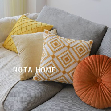 抱枕 靠枕 黃色格子抱枕套輕奢高檔沙發客廳沙發靠枕腰枕絲絨黃色靠背墊S0104快速出貨