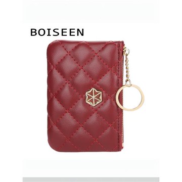 BOISEEN2025新款女士錢包韓版格紋拉鏈零錢包繡花時尚小手拿包潮