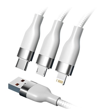 畢亞茲 三合一100W快充傳輸線 Type-C/5A Lightning/2A Micro/2A USB輸入接口 編織數據線  1.2m  編織款 純淨白  1條