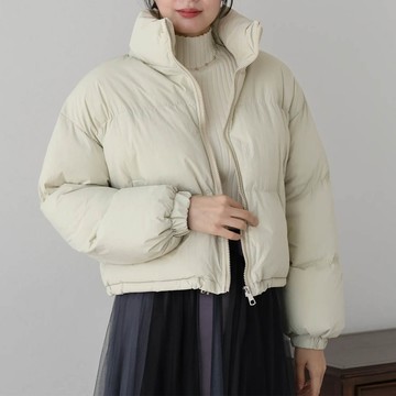 日本 BLUE EAST - 立領保暖短版科技羽絨外套-淺杏