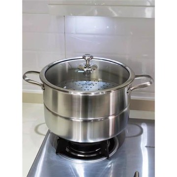 LUCUKU304不銹鋼蒸鍋家用加厚三層鋼多用途大湯鍋蒸煮兩用鍋28cm