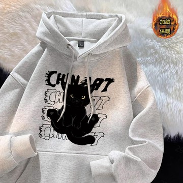 【現貨！趣味貓咪印花】重磅帽t 680g純棉帽t 衛衣男美式復古 oversize潮流連帽外套男生長袖上衣 帽t 大學t