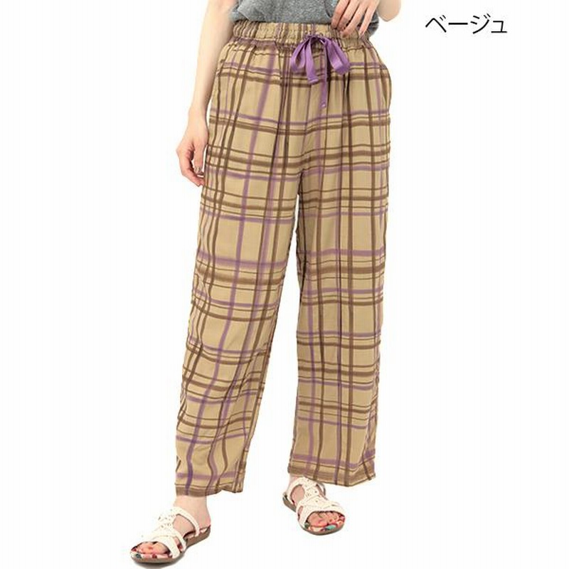 チェックパンツ ズボン ボトムス レディース 春 夏 ロング丈