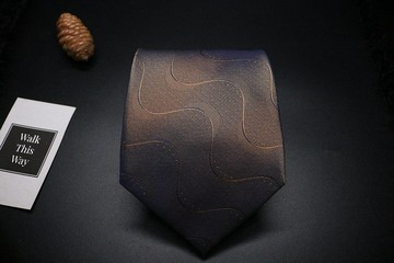 褐色真絲領帶大波浪真絲necktie