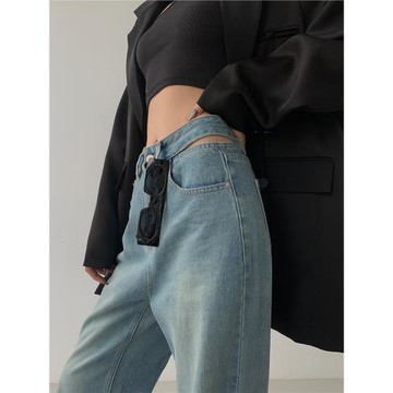 PAPERLLL春秋露腰直筒復古闊腿寬松高腰垂感牛仔褲2025年新款女