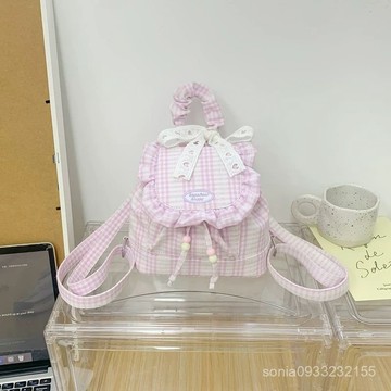 7418人重複選購📦 韓系雙肩包 藍色蕾絲格子 甜美荷葉邊 學院風書包 2025新款 通勤背包 O8HS