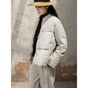 【95白鵝絨】言作原創14支原麻色雨露麻休閑日常羽絨服女-此之外