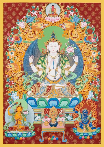 神聖的觀音唐卡 充滿活力的西藏佛畫 倫理慈悲 緬甸玉 翡翠 手鐲