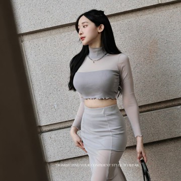 【DOMISS自訂】半透明的誘惑! -神秘柔霧網紗洋裝-兩件套 洋裝 (現貨)