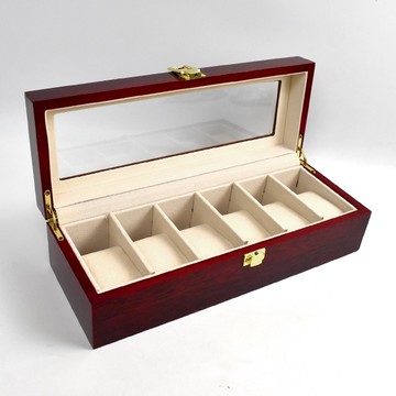 手錶收納盒 6格紅色鋼琴烤漆【NAWA186】