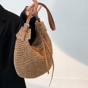 慵懶風草編包2023春夏新款購物袋編織包單肩斜挎海邊度假沙灘包