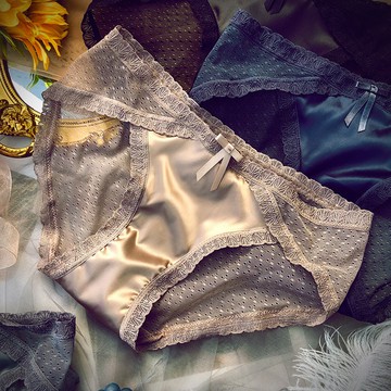 台灣出貨 法式内裤女 轻薄质感冰丝纯棉裆中腰蕾丝性感透明网纱 女士三角裤 親膚透氣蕾絲內褲 中腰內褲 無痕內褲 內褲 女