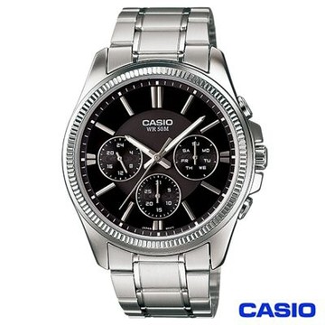 【CASIO 卡西歐】經典三眼男仕鋼帶腕錶 MTP-1375D-1A