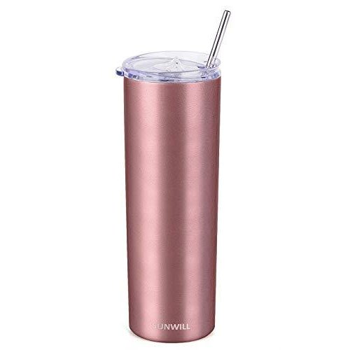 SUNWILL Straw Tumbler Skinny Travel Tumbler with Lid, Vacuum Insulated Doub