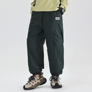 babybody - 防潑水腰鬆緊休閒運動束口長褲-潮流標籤-灰色