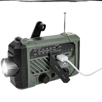 進口便攜式應急防災式手搖手電筒收音機充電多功能太陽能發電式燈 雙11全館免運