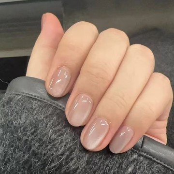 𝕌ℕ𝕀𝕂𝕆𝕆 【白開水】純手工穿戴甲 白開水貓眼 爆閃冰透 玻璃晶石裸色 短款美甲貼片 指甲貼片 假指甲