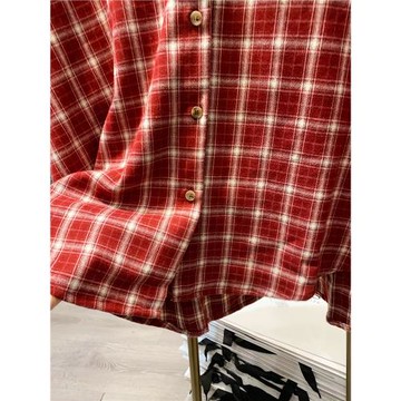 【曉艾檔口實拍】秋季新款休閑寬松美式百搭潮流翻領格子襯衫上衣