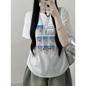 Codibook｜韓國 ccomeng 貓咪印花寬鬆短袖T恤［預購］短袖上衣 女裝
