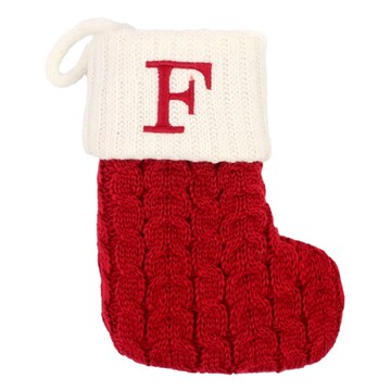 刺繡字母聖誕襪 字母F 針織材質 節慶裝飾  紅色  1個