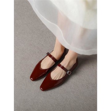 瑪麗珍鞋法式復古平底軟底單鞋女真皮軟皮尖頭小紅鞋大碼41一43