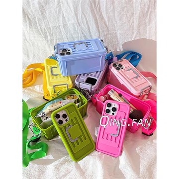 創意個性純色收納盒適用蘋果16Promax手機殼鏈條iPhone15pro網紅新款保護套14軟硅膠可愛13女款pro全包11防摔