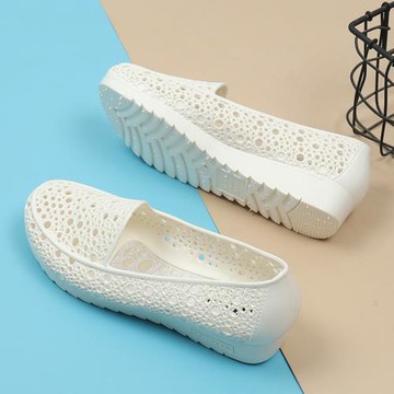 塑料涼鞋女夏季白色護士鞋淺口防滑工作鞋厚底鏤空休閑洞洞涼鞋女