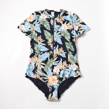 出口外貿舒適時尚女士連體泳衣 無胸墊拉鏈款成人游泳衣 度假溫泉